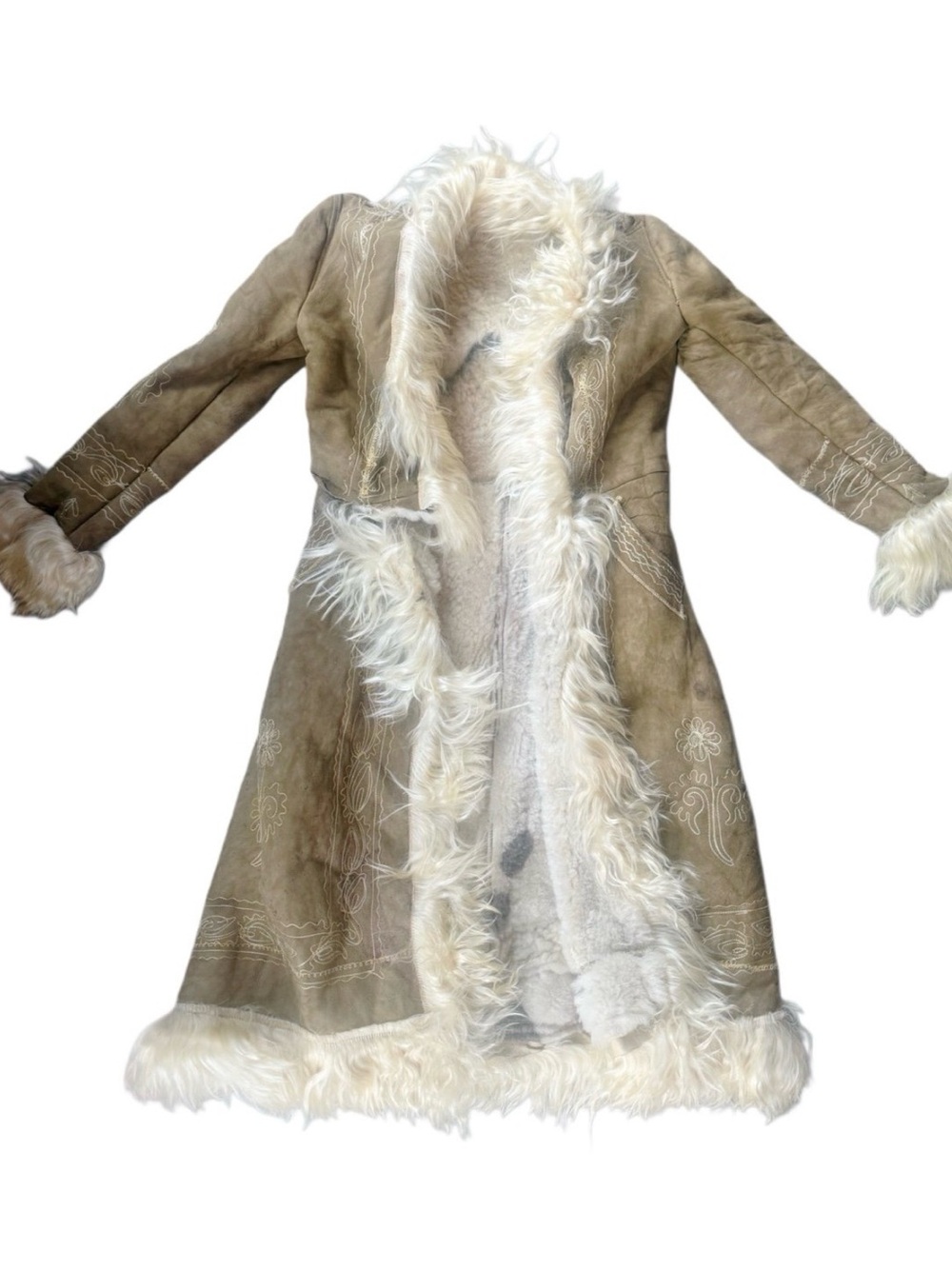 Handmade Mongolian Lamb Fur & Shearling Suede Boho Coat XS As-Is a penny lane xs